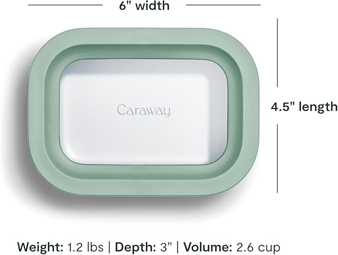 Caraway Mini Rectangle Food Storage Container - 2.6 Cup Glass Storage Container for Food - Non-Toxic Ceramic-Coated Glass - Air Release Technology - Compact & Stackable Design - Mist-NeatNest