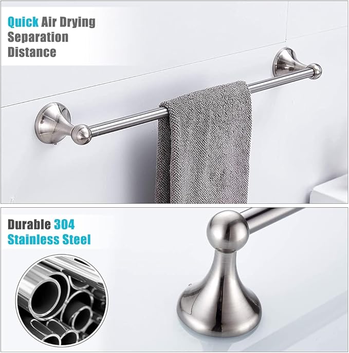 8 Piece Bathroom Accessory Set(Adjustable Towel Bar, Towel Ring, Toilet Paper Holder,Towel Hook), Wall Mounted Bathroom Hardware Accessories Set,Brushed Nickel