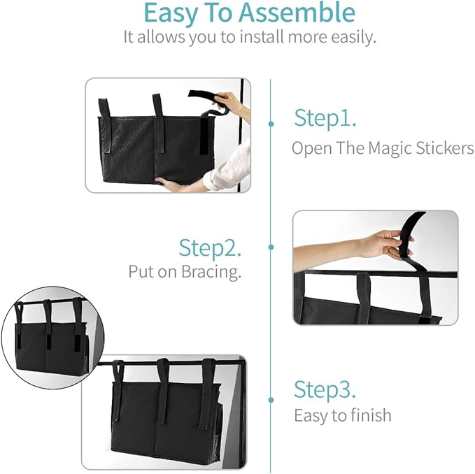 Bseash Bunk Bed Organizer, Bedside Caddy Hanging Bed Organizer Storage Bag 8 Pockets, for College Dorm Rooms Bed, Hospital Bed, Baby Bed Rails, 600D Oxford Cloth-NeatNest