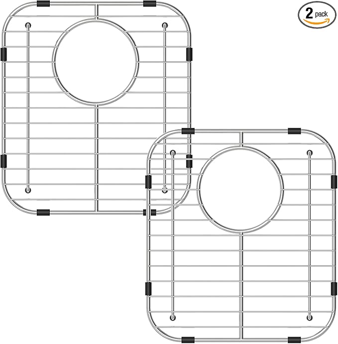 Bottom of Sink Protector Rack, Stainless Steel 13.2"x11.6" Sink Grid Dish Drying Rack Grate with Rear Drain Hole 2 Packs-NeatNest