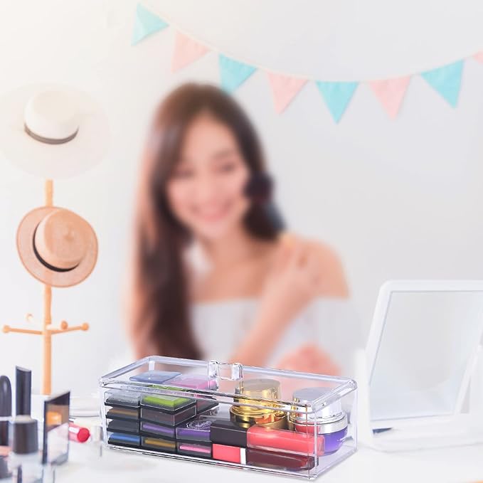 dedoot Plastic Drawer Organizer, Clear Acrylic Vanity Desk Storage and Organizer, Bathroom Display Storage Container with Lid for Jewelry, Small Items 9.17x3.7X3.46 Inch-NeatNest