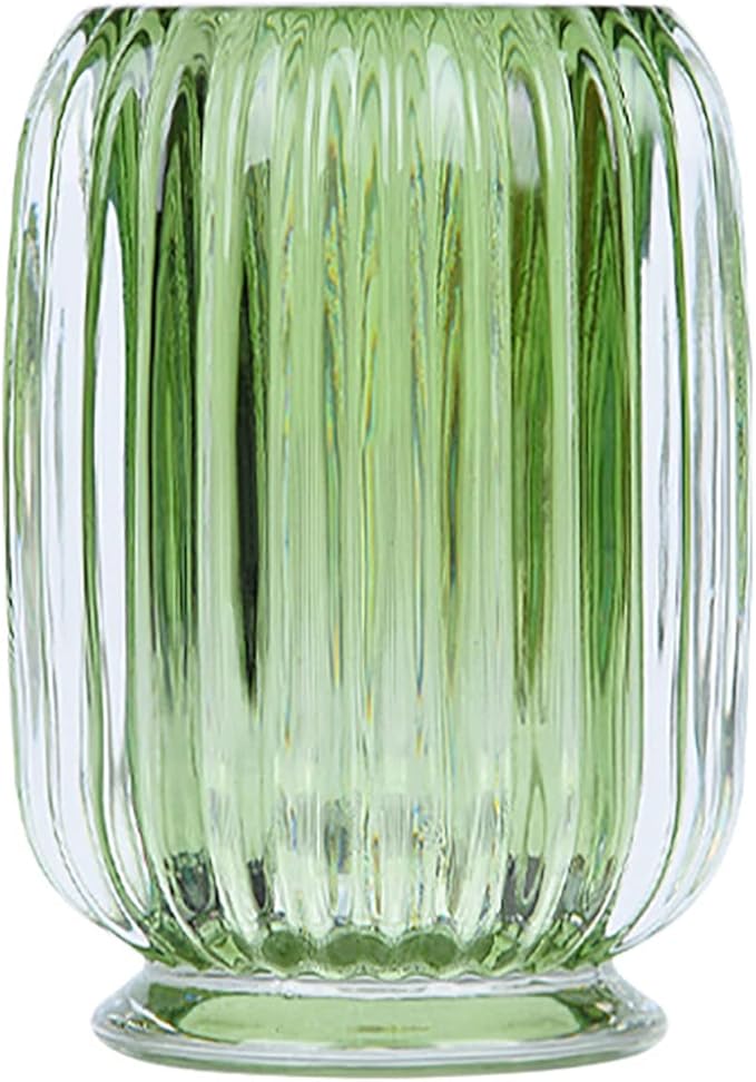 DASITON Makeup Brush holder Organizer,Crystal Cosmetic Makeup Brush Glass Brushes Storage Holder, Vintage Make Up Brush Cup striped vase(Green)-NeatNest