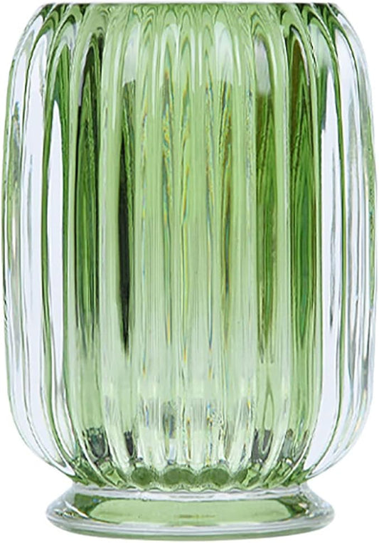 DASITON Makeup Brush holder Organizer,Crystal Cosmetic Makeup Brush Glass Brushes Storage Holder, Vintage Make Up Brush Cup striped vase(Green)-NeatNest