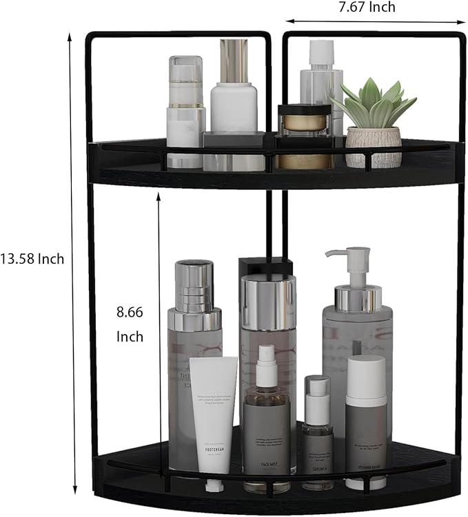 Dorhors 2-Tier Bathroom Counter Organizer,Vanity Counter Corner Shelf, Skincare, Wood Countertop Bathroom Storage and Organization for Kitchen (Black)-NeatNest