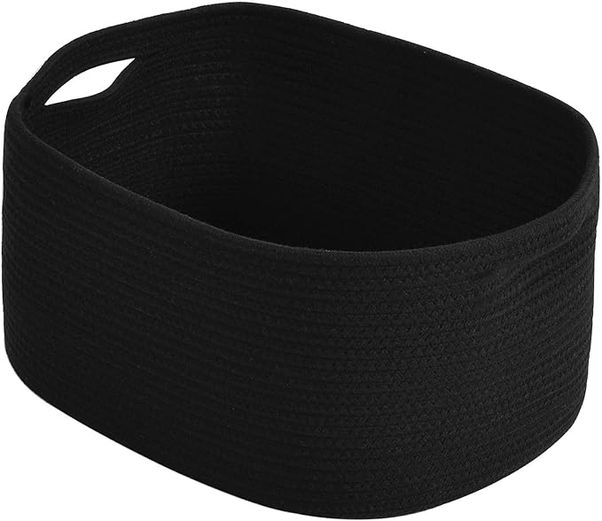 Cotton Rope Storage Basket, 15x10x9 Inches, Woven Basket for Shelves, Clothes, Toys, Towels, Books, and Laundry, Durable and Stylish, Black (1 Pack)-NeatNest