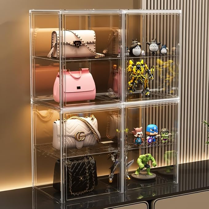2Pack Extra Large 17.7"X13"X13" Clear Acrylic Organizer Box Display Case, Plastic Holder with Magnetic Door for Figures, Books, Handbags, Purses, Boots