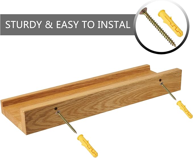 Floating Shelves Wall Mounted, 12 Inch Wall shelves for Decor and Storage, Natural Solid Oak Wood Shelf, Picture Ledge for Bedroom/Bathroom/Living Room/Kitchen/Laundry Room, Natural Color-NeatNest