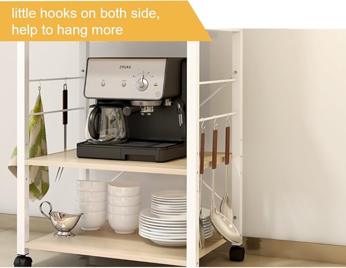 soges 3-Tier Kitchen Baker's Rack Utility Microwave Oven Stand Storage Cart Workstation Shelf, White Oak W4-MP-N