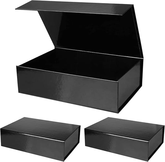 Aimyoo 3 Pack Black Collapsible Gift Box with Magnetic Closure Lids 10.5x7x3 in, Bridesmaid Groomsmen Proposal Box, Medium Rectangle Box for Present Graduation Wedding Storage-NeatNest