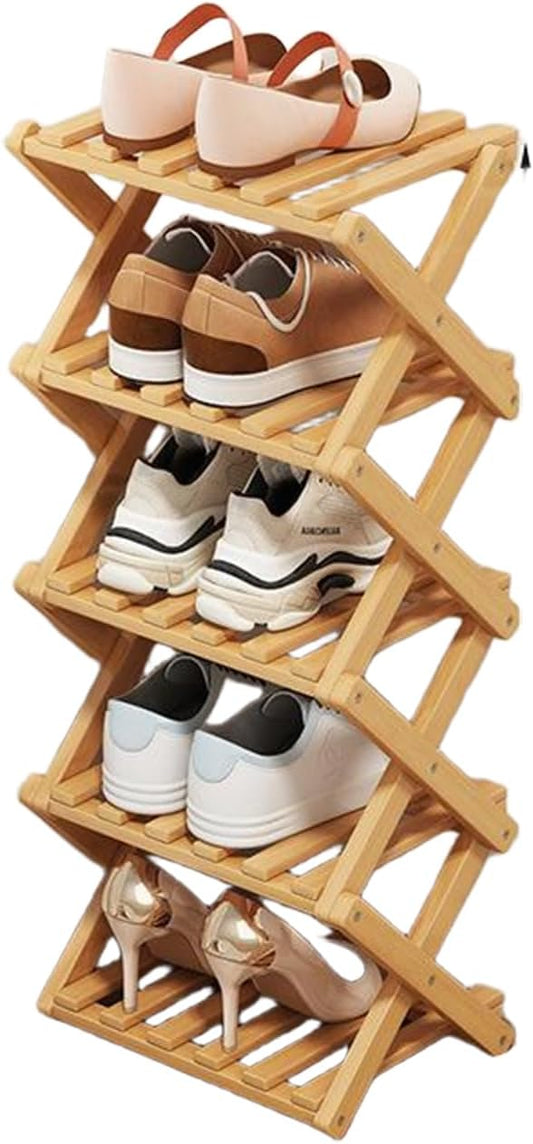 YYW Bamboo Shoe Rack for Entryway, Free Standing Shoe Racks Shelf Closet, Foldable Vertical Shoe Storage Organizer for Living Room-NeatNest