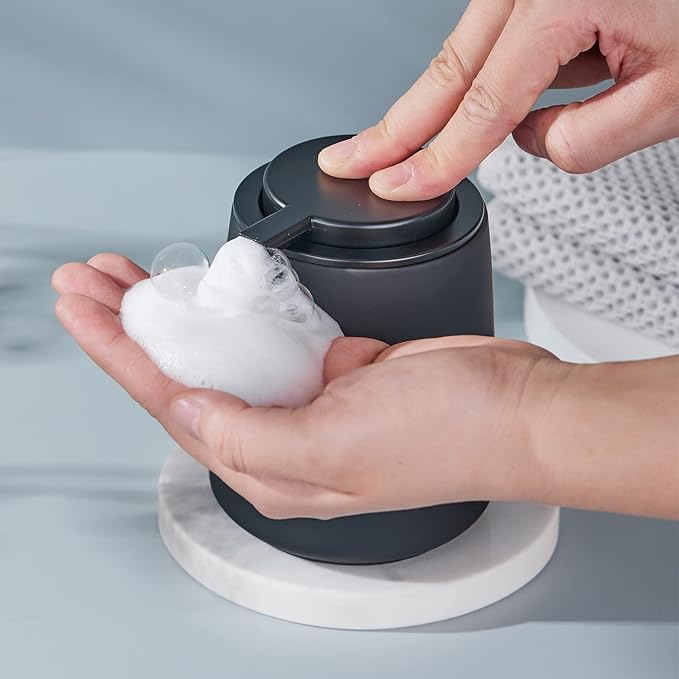 12Oz Foam Hand Soap Dispenser - Black Foaming Soap Dispenser Bathroom with Easy-to-Press Pump, Refillable Liquid Lotion Hand Soap Dispenser, Ceramic Kitchen Dish Soap Dispenser Hand Wash Dispenser-NeatNest