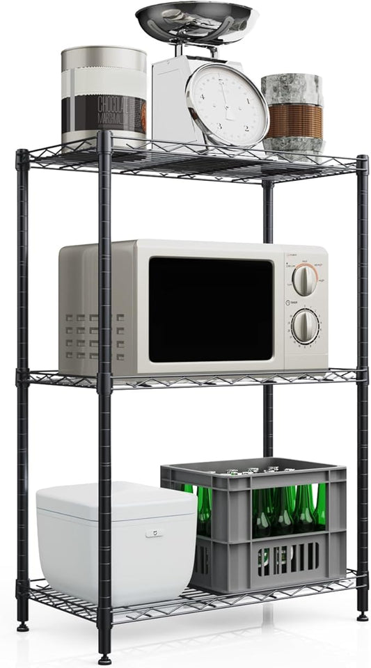 3 Tier Shelves Storage, Wire Shelf Unit, Standing Adjustable Metal Shelves Organizer, Storage Racks for Restaurant Garage Pantry Kitchen Garage（Medium，11.8" W x 21.5" L x 35.5" H）