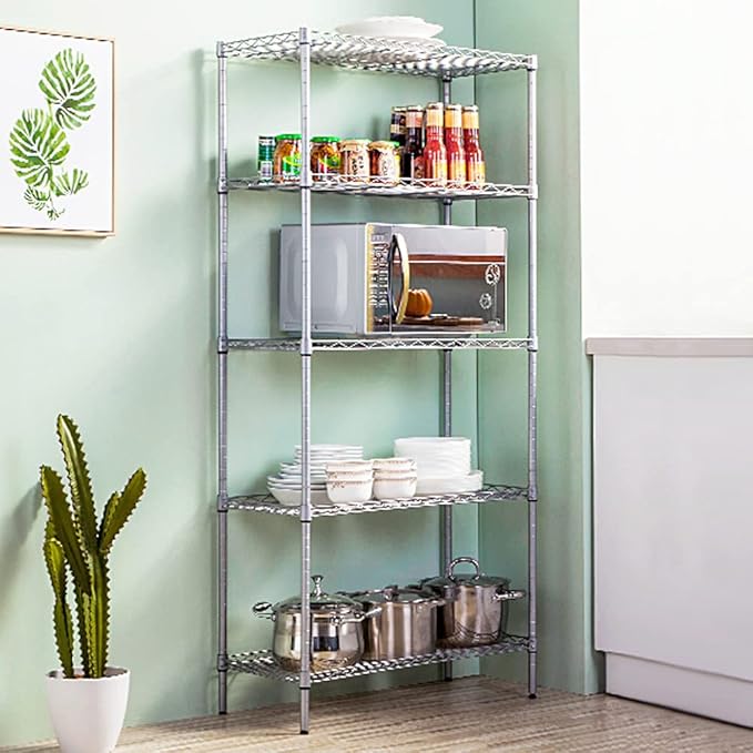 5 Tier Narrow Wire Shelving Unit with NSF Certified, Adjustable Narrow Metal Shelf, Narrow Storage Shelves for Small Spaces, Bathroom, Laundry, Kitchen, 14"D X 24"W X 59"H, 750 LBS Capacity, Chrome