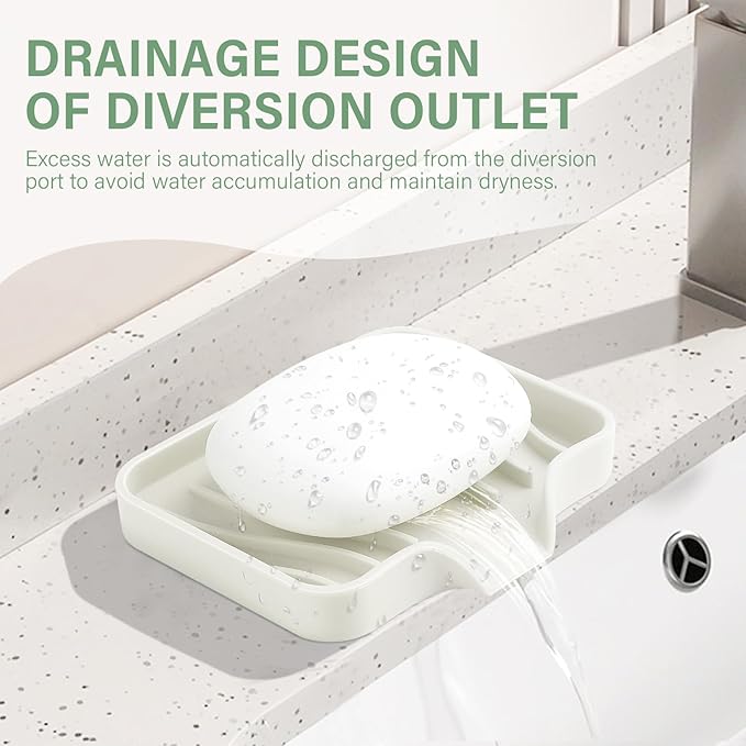 2PCS Self Draining Soap Holder,Spofit Silicone Soap Dish, Suitable for for Kitchen, Bathroom, Shower, Bath Tub,Soap Container (Beige)-NeatNest