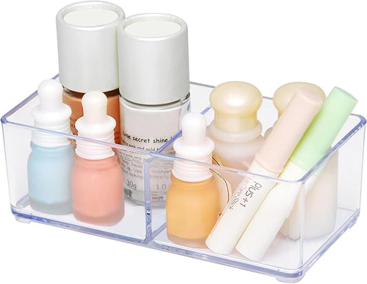 carrotez 2 Compartment Clear Plastic Drawer Organizer for Makeup, Bathroom, Desk, Vanity-NeatNest