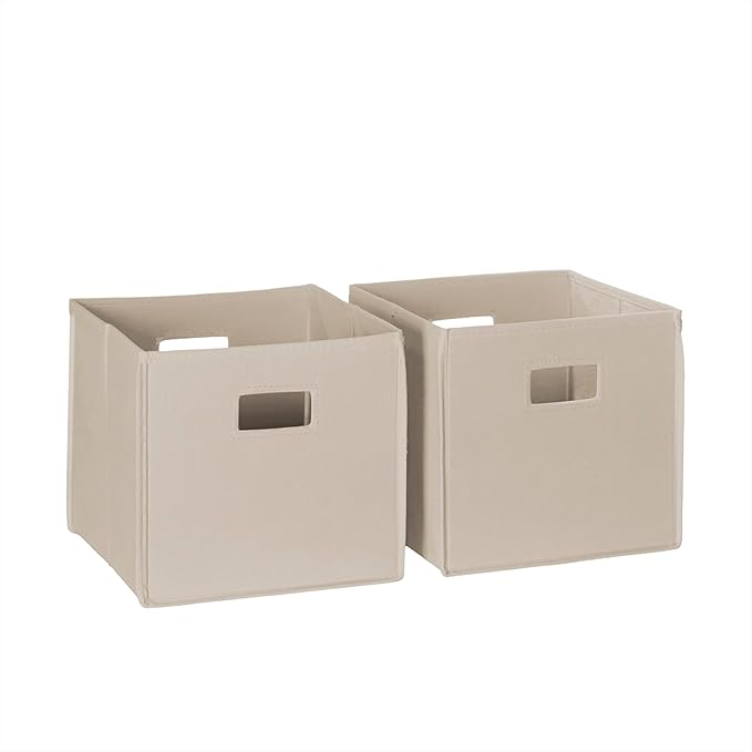 RiverRidge Folding Storage Bins with Handles Taupe Cube Storage Organizer for Closet, Bedroom & Playroom - Closet Organizers and Storage Set of 2-NeatNest