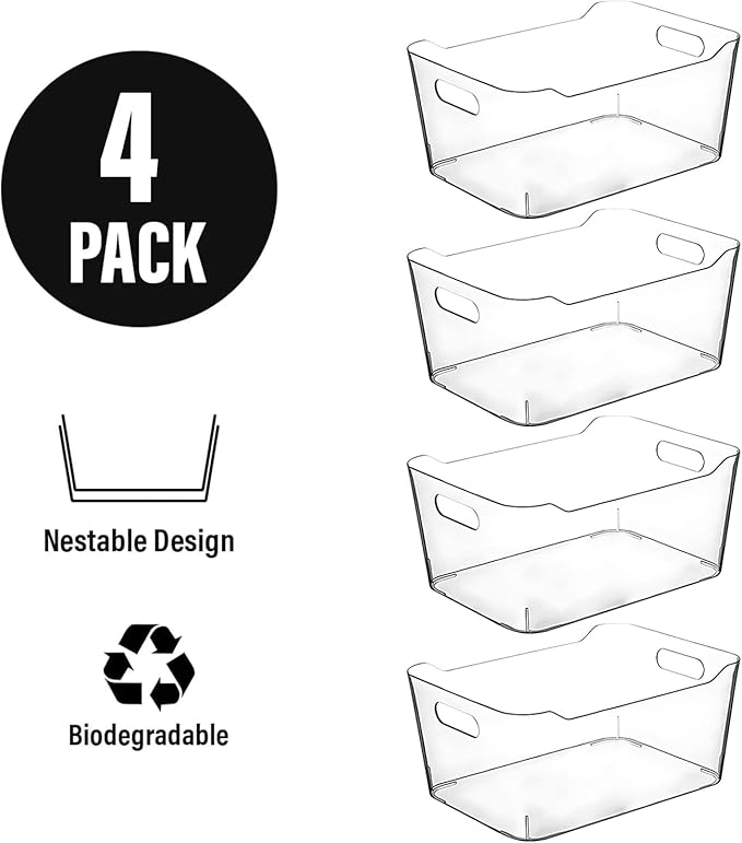 Clear Extra Large Plastic Storage Bins, Pantry Organizers and Storage Containers Fridge Organizer Bins for Organizing Home, Kitchen Organization. Bathroom, Refrigerator, Freezer, Laundry Room-NeatNest