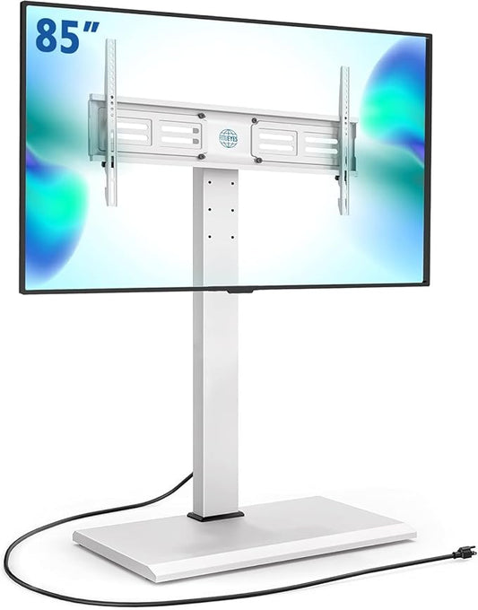 FITUEYES Iron Base Floor TV Stand with Power Strip, Tall TV Stand with Swivel Mount for 50-85 Inch Plasma Flat Panel or Curved Screen TVs Height Adjustable Wire Management MAX VESA 800x400 mm