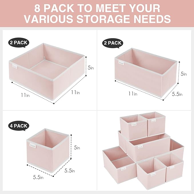 8 Pack Underwear Drawer Organizer, Drawer Organizer Clothes, Foldable Cloth Storage Box Closet Dresser Drawer Divider Organizer for Clothes, Scarves-NeatNest