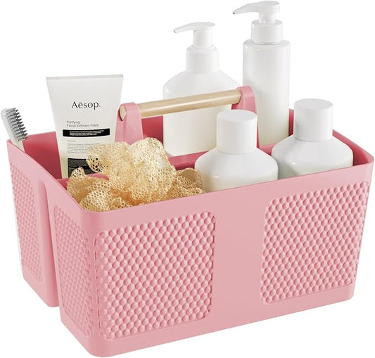 Shower Caddy Portable and Cleaning Caddy Organizer for Bathroom, Kitchen, Toiletries Storage ，Caddy organizer with handle, Rust-Resistant, Durable Material (Pink, 9.36" L×7.73" W×7.24" H)-NeatNest