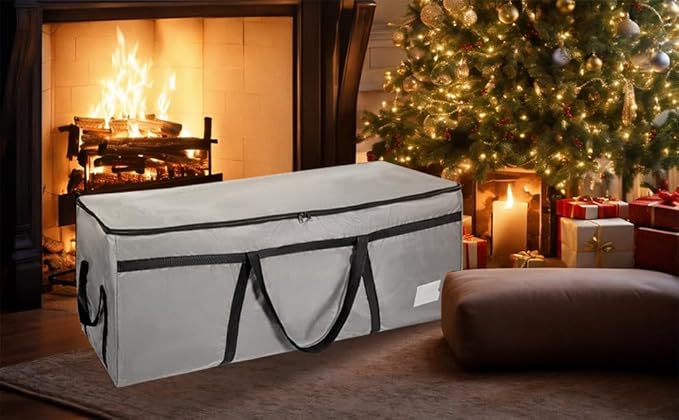 9 ft Christmas Tree Storage Bag, Heavy Duty Christmas Tree Bag with Reinforced Handles and Dual Zippers Wide Opening, Large Capacity fits for Artificial Christmas Tree (Grey, 9 ft)-NeatNest