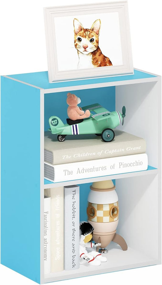 Furinno Luder Bookcase / Book / Storage, 2-Tier, Light Blue/White-NeatNest