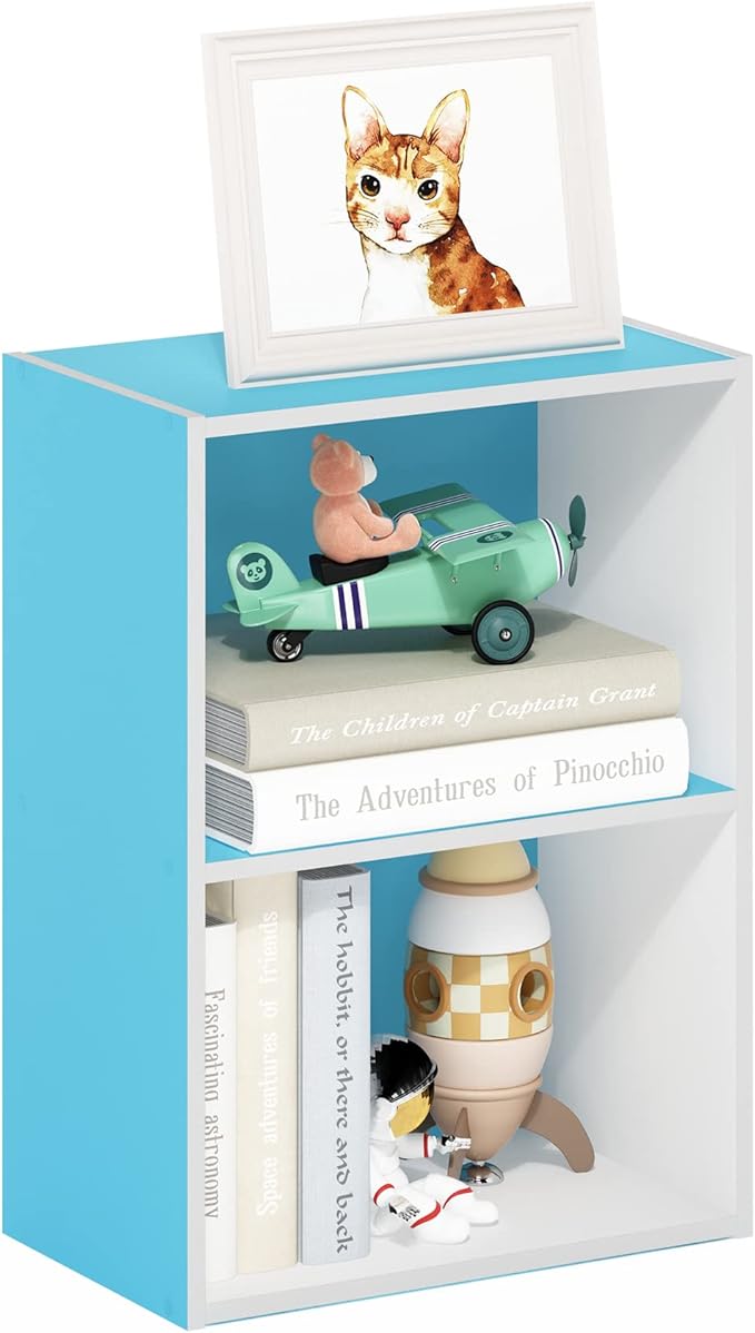 Furinno Luder Bookcase/Book/Storage, 2-Tier, Light Blue/White (Pack of 4)-NeatNest