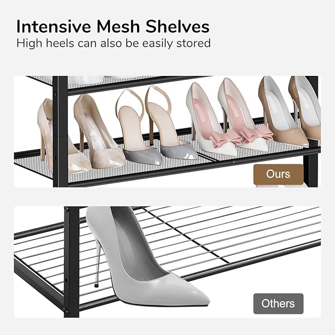 Shoe Rack, 5-Tier Shoe Storage Organizer with 4 Metal Mesh Shelves for 15-20 Pairs, Free Standing Shoe Racks, for Entryway, Hallway, Closet, Dorm Room, Industrial, Rustic Brown-NeatNest