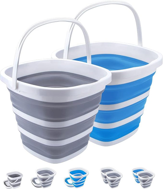 2 Pack Collapsible Buckets 10L 2.6 Gallon Cleaning Bucket Mop Bucket Folding Foldable Portable Small Plastic Water Supplies for Outdoor Garden Camping Fishing Car Wash Space Saving Square Grey Blue-NeatNest