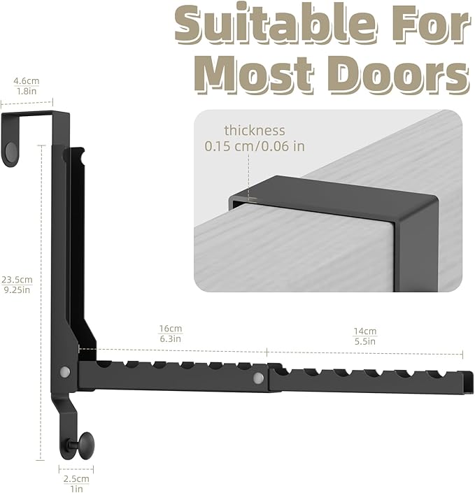 Over The Door Hangers, Over Door Hooks for Hanging, Small Space Dual Folding Portable Extra Long Over Door Clothes Hanger for Clothes, Hats, Bags and Towels (2Pack,Black(Update))