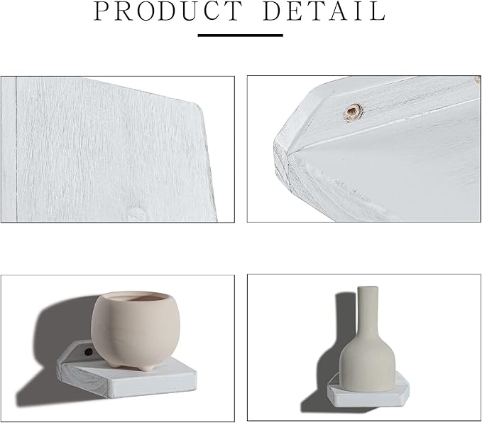 Freezing point Small Floating Shelves for Wall Set of 2 Natural Wood 5Inch Mini Wall Shelf Decor Plant Display Collectibles Mounted Kitchen Bathroom Bedroom Corner Decorative Storage Tiny Stand White