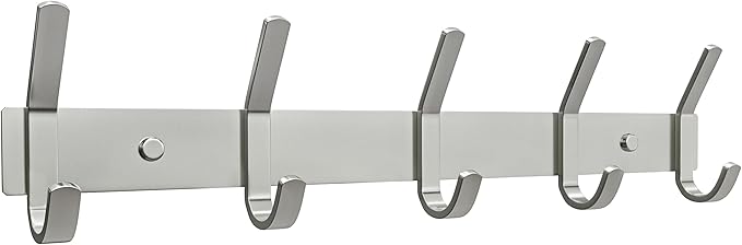 Coat Rack Wall Mount – Brushed Nickel 15 Inch Stainless Steel Hook Rail with 5 Heavy Duty Double Coat Hooks – Wall Mounted Coat Hanger for Entryway, Bathroom, Bedroom, Towel, Hat Organizer-NeatNest