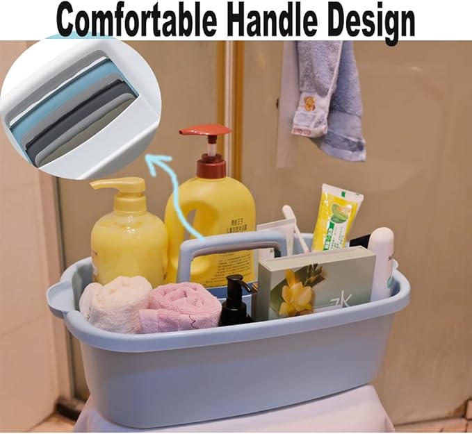 Cleaning Supplies Caddy, Large Plastic Shower Caddy Basket with Handle, Portable Cleaning Tool Storage Tote for Dorm, Bath, Pantry (grey, White, blue) (White)-NeatNest