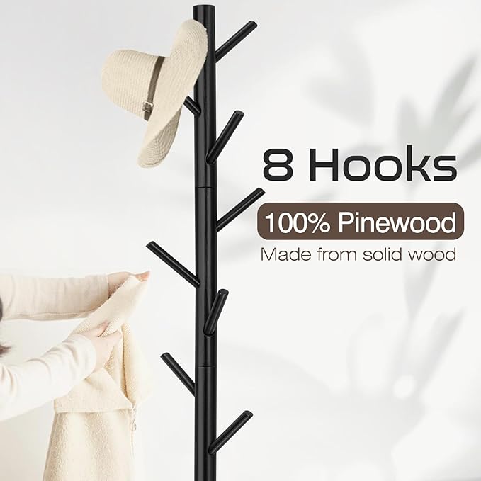 2 PCS Coat Rack, Freestanding Coat Rack with 8 Hooks and 3 Adjustable Size Tree Coat Racks for Bedroom, Hallway, Entrance, Office, for Hats, Coats, Scarves, Handbags-NeatNest