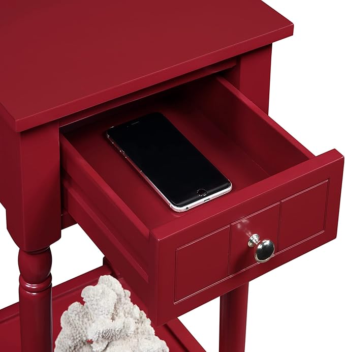 Convenience Concepts French Country Khloe 1 Drawer Accent End Table 14" - Traditional Farmhouse Side Table with Storage Drawer and Shelf for Living Room, Cranberry Red-NeatNest