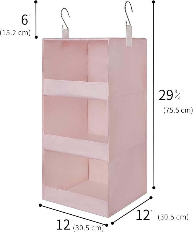 GRANNY SAYS 3 Shelf Hanging Closet Organizers and Storage, Collapsible Closet Storage Organizer with 2 Metal Hooks, Leak-Proof Hanging Shelves for Kids Clothes, Baby Towels, 2 Pack, Pink-NeatNest