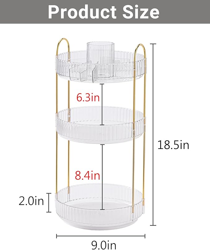 360 Rotating Makeup Organizer,3 Tier Large Capacity Make Up Organizers and Storage,Skincare Perfume Vanity Organizers,Bathroom Cosmetics Storage Organizer Countertop(Clear)-NeatNest