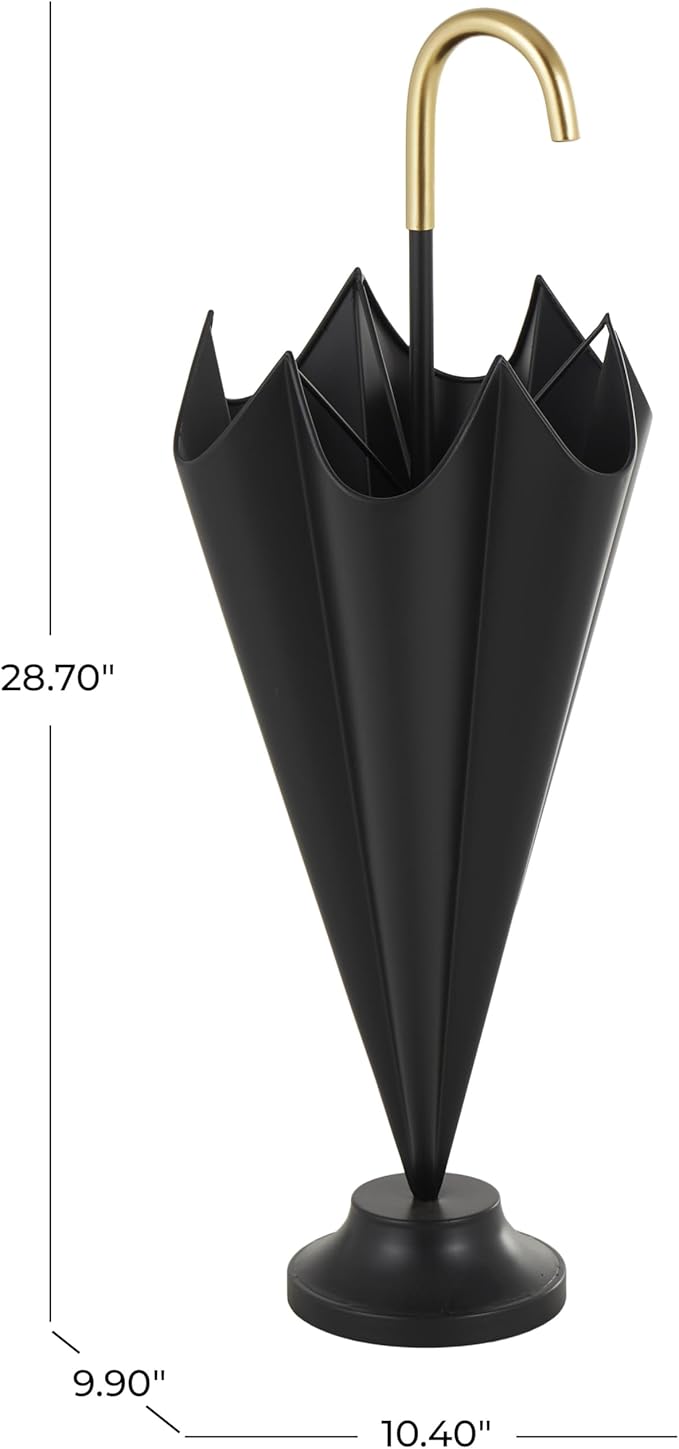 Deco 79 Metal Umbrella Stand with Gold Handle and Ball Details, 10" x 10" x 29", Black-NeatNest