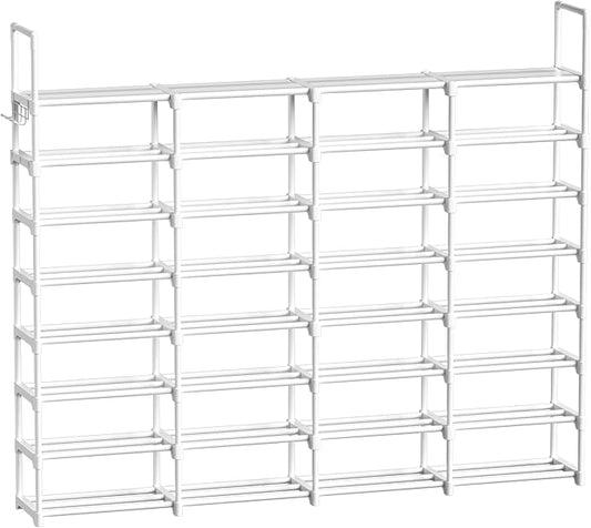 WOWLIVE Extra Large Shoe Rack, 4 Rows 8 Tier 56-64 Pairs Big Tall Metal Shoe Organizer, Stackable, Large Capacity Boot Rack Storage Organizer for Entryway, Closet, Garage, White-NeatNest