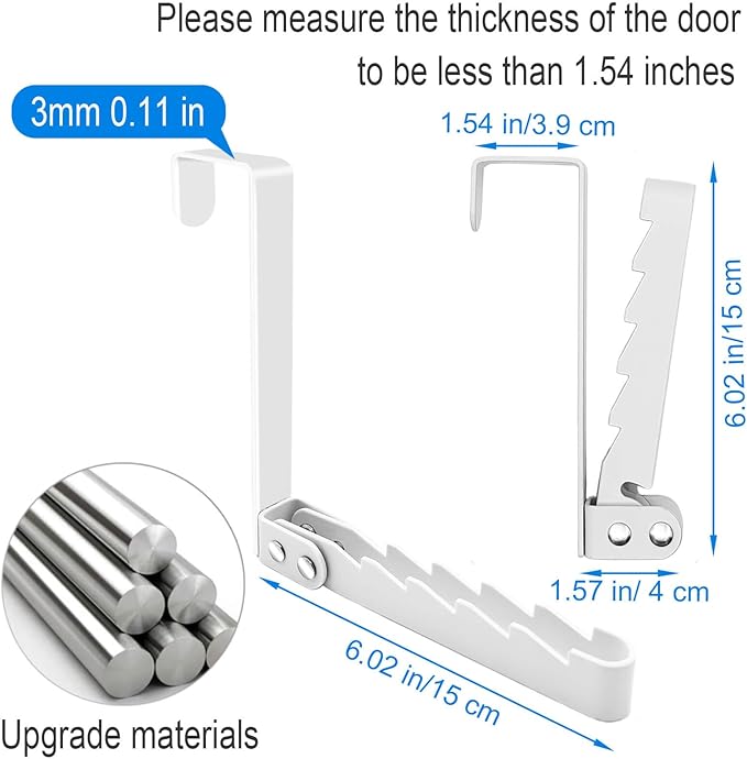2 Pack Over The Door Hooks Hanger, Sturdy Foldable Over Door Drying Rack for Clothes, Coats, and Towels, Bedroom Bathroom, White