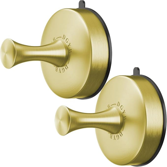 DGYB Suction Cup Hooks Set of 2 Suction Bathroom Hook for Wall Gold Shower Hooks for Inside Shower 304 Stainless Steel Towel Hook for Glass Door Hanging Robe, Loofah, Coats-NeatNest