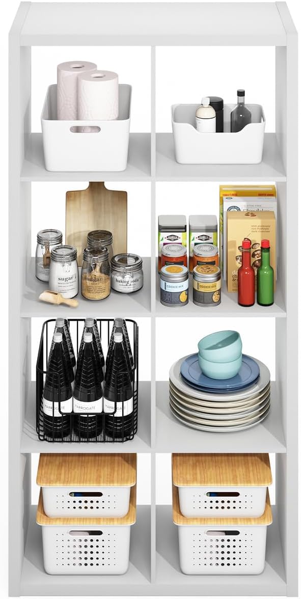 Furinno Hermite 8-Cube Open Shelves Kitchen Storage, Kitchen Island, Bakers Rack, Buffet Sideboard, White-NeatNest