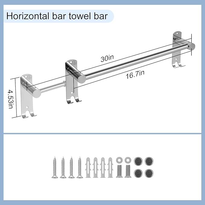 Bathroom Towel Rack, 28In Adjustable Bathroom Towel Bar, Stainless Steel Towel Bar, Owel Holder for Bathroom Wall