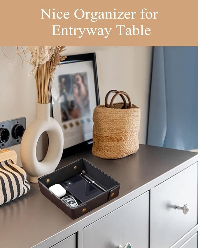 CASIRENA Father's Day Gifts Faux Leather Valet Tray Organizer for Men - Catch-All Tray for Entryway Table Key, Wallet, Watch, Coin Change, Phone, Dresser EDC Dump Jewelry, Bedside Nightstand Desk-top-NeatNest