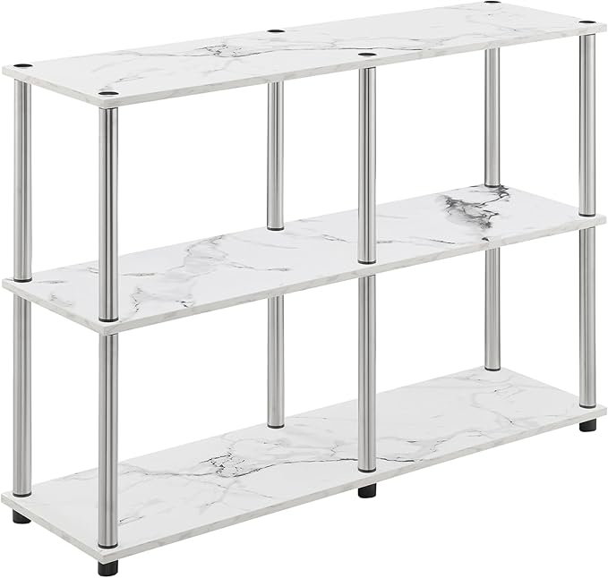 Convenience Concepts Designs2Go No Tools 3 Tier Wide Console Table 42" - Modern Accent with Shelves for TV Media Center, Office Desk Extension, Entryway Display, & Home Storage, White Faux Marble-NeatNest