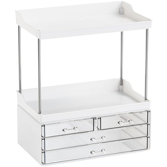 Yieach Bathroom Counter Organizers and Storage,White Acrylic Makeup Organizers with Drawers for Vanity,Bedroom,Plastic Skincare Organizer for Dresser Top Beauty,Cosmetic,Lotion and Perfume Organizer-NeatNest