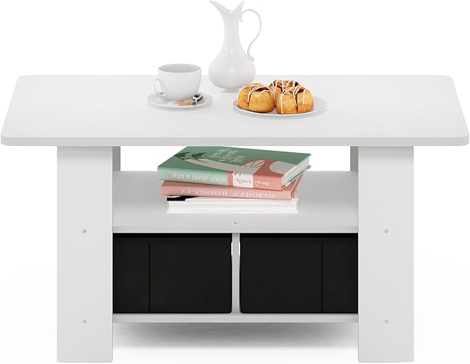 Furinno Andrey Coffee Table with Bin Drawer, White/Black-NeatNest