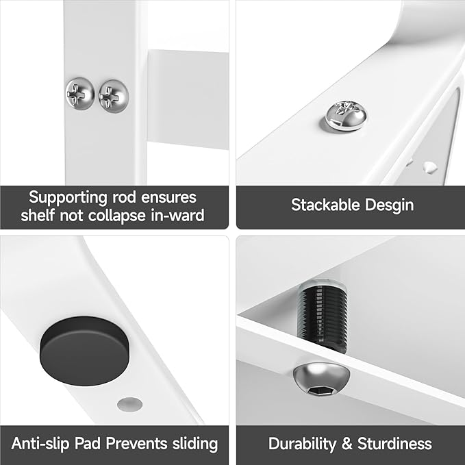 16.5-27’’L Expandable Cabinet Countertop Shelf Organizer, Stackable Metal Shelves, Kitchen Organizers and Storage, White Storage Spice Rack for Pantry and Cupboard-NeatNest