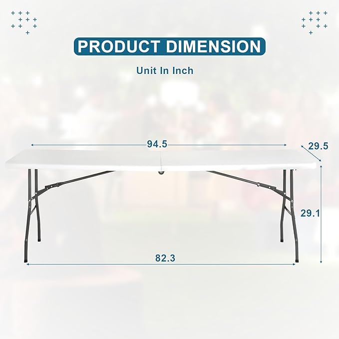 8FT Folding Table Plastic Camping Table Portable Picnic Table for Easy Storage, Ideal for Outdoors Camping, Picnics, Parties Wedding & Indoor Events with Carrying Handle,White-NeatNest