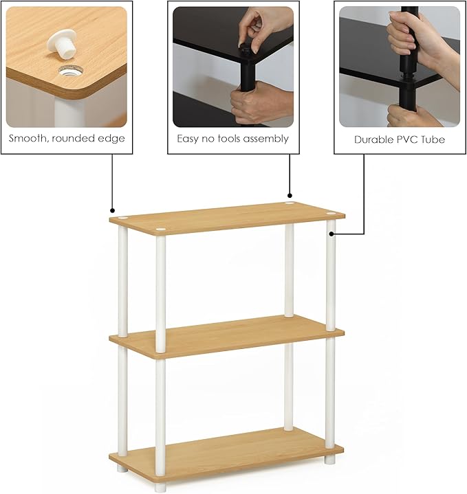 Furinno Turn-N-Tube Display Rack, 3-Tier Single, Beech-NeatNest
